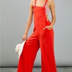 Anthropologie Constance Red Wide-Leg Overalls Jumpsuit